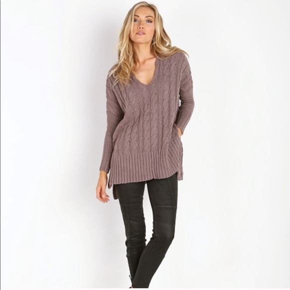 Free people Easy Cable V Neck Sweater in Mushroom - Picture 4 of 8